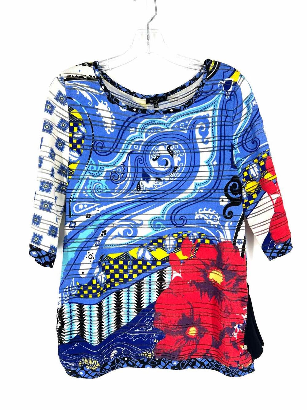 ETRO Size L Blue/Multi Floral Burnout Designer Tunic